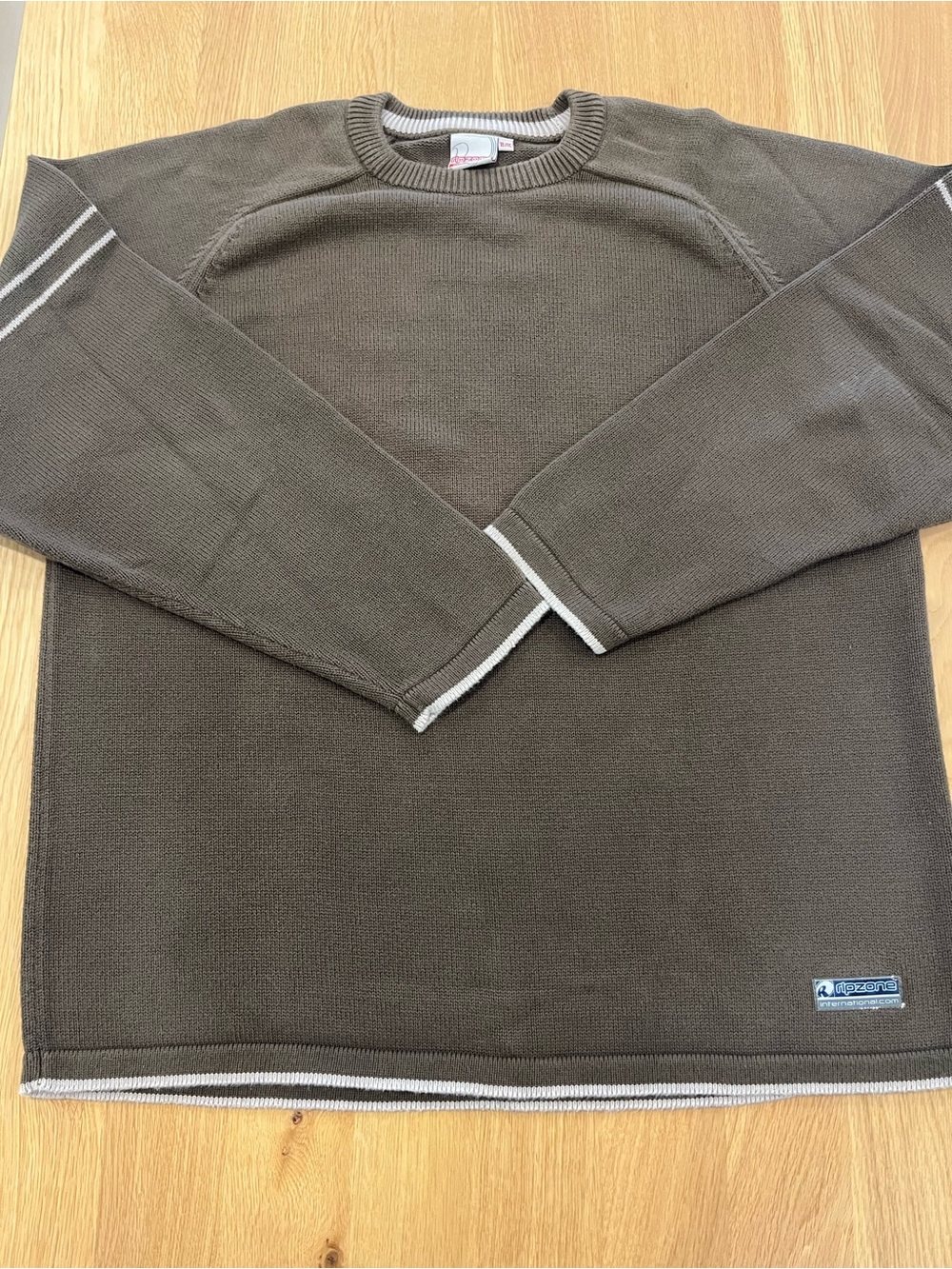 Men's Crewneck Sweater in Olive with Contrast Trim - Picture 2 of 8